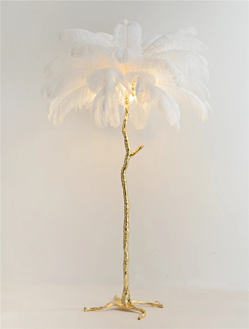 Latest White Feather LED Floor Lamp – Modern Ostrich Feather Standing Lamp for Living Room, Bedroom, and Sofa Room Decor