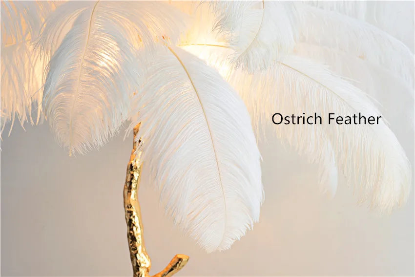 Latest White Feather LED Floor Lamp – Modern Ostrich Feather Standing Lamp for Living Room, Bedroom, and Sofa Room Decor