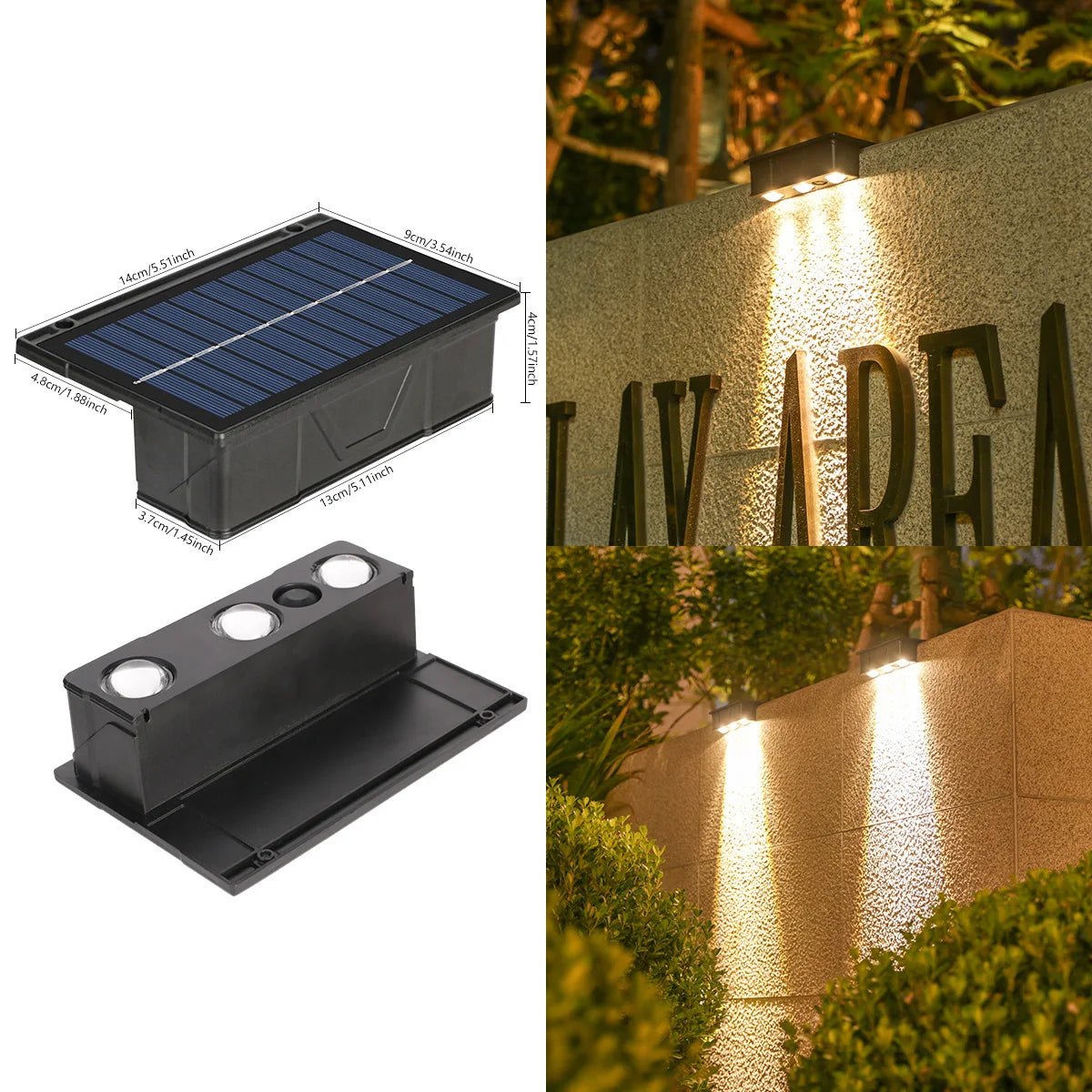 Solar Wall Washing Lamp – Waterproof 3 LED Outdoor Wall Light for Balcony, Garden, and Courtyard Decoration