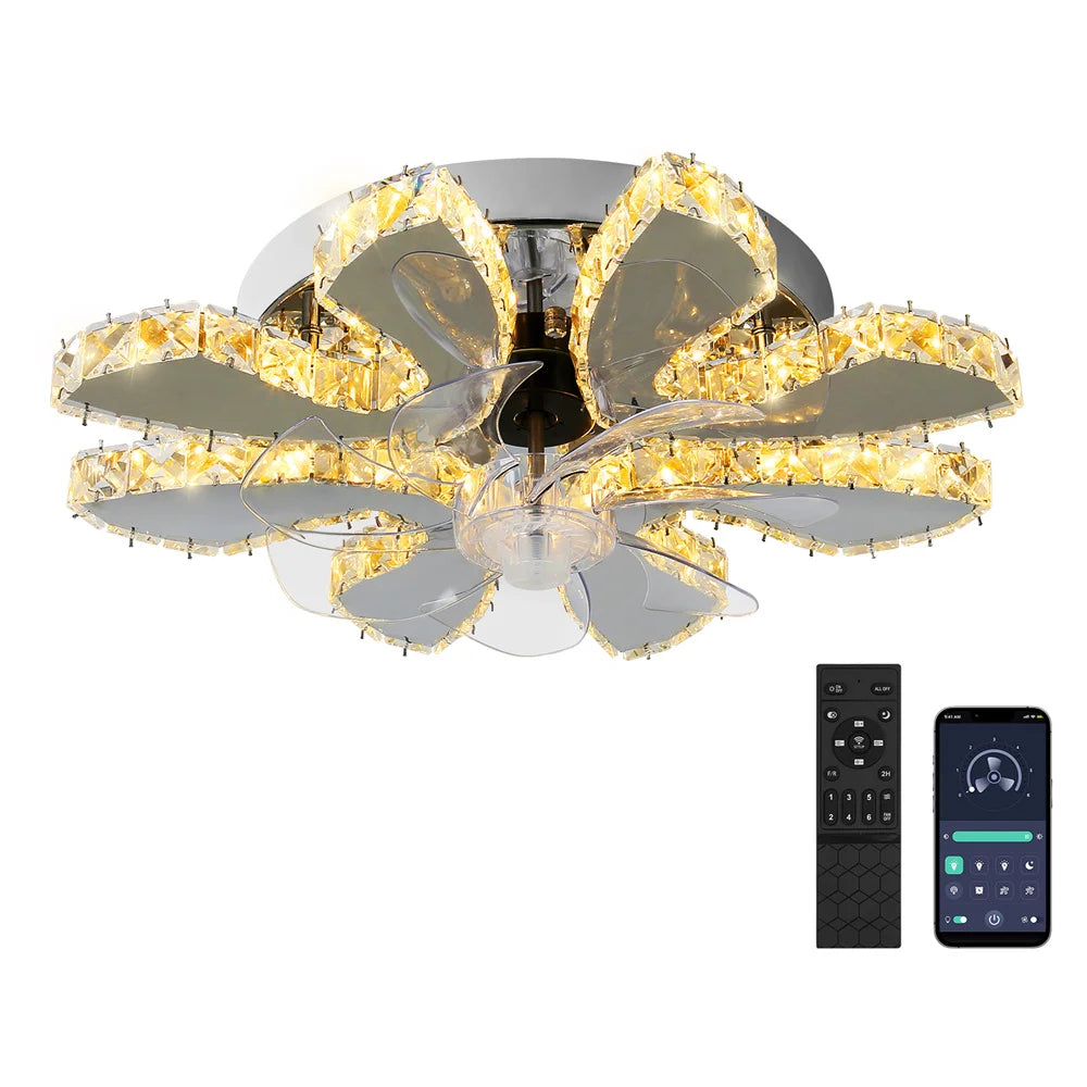 Luxury Crystal Ceiling Fan Lamp - LED APP & Remote Control with Invisible Blades