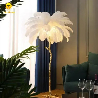 Latest White Feather LED Floor Lamp – Modern Ostrich Feather Standing Lamp for Living Room, Bedroom, and Sofa Room Decor