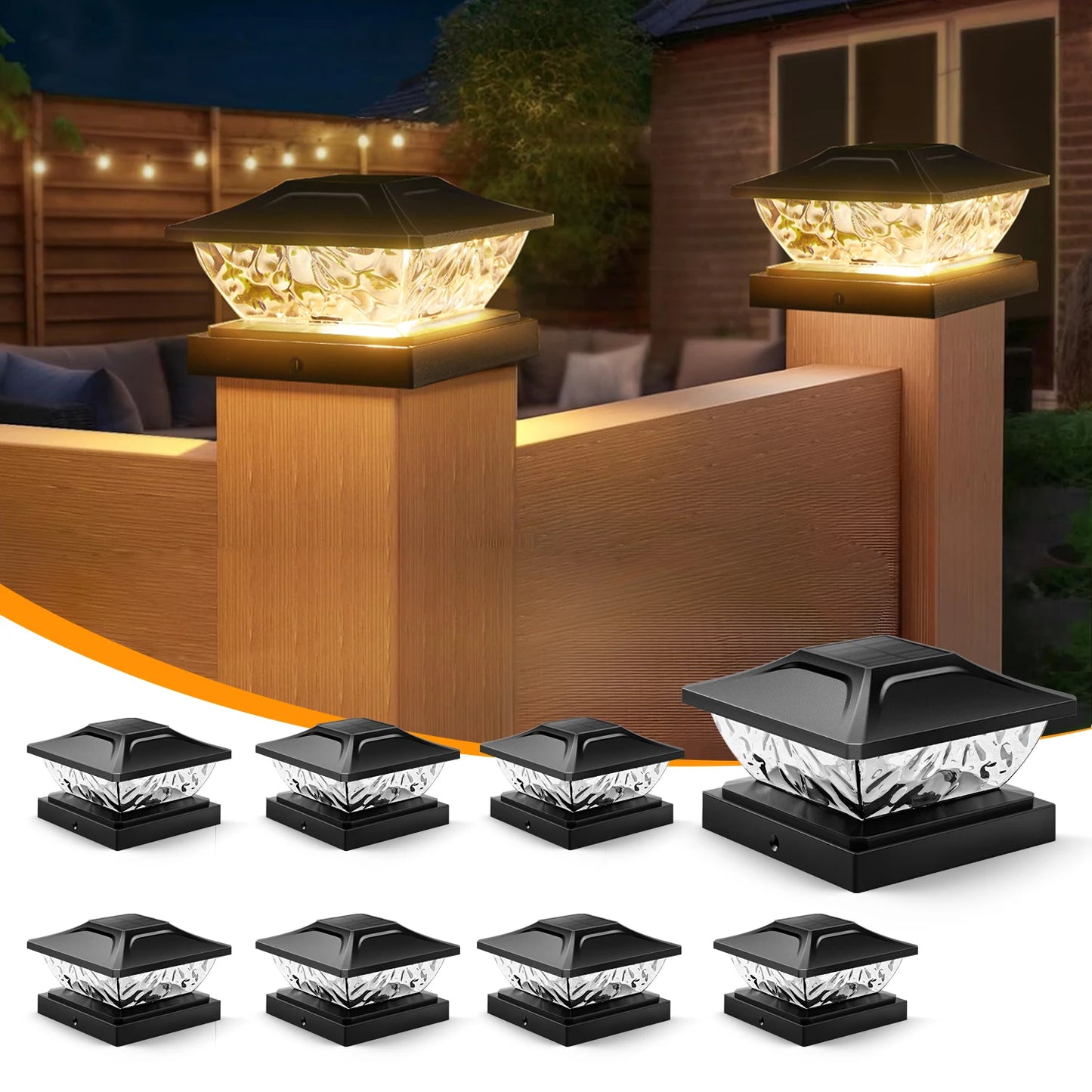 KPSTEK Solar Post Lights – 4/8 Pack LED Deck Lights with 2 Modes for 4x4, 4.5x4.5, and 5x5 Posts in Garden and Holiday Décor (Black)