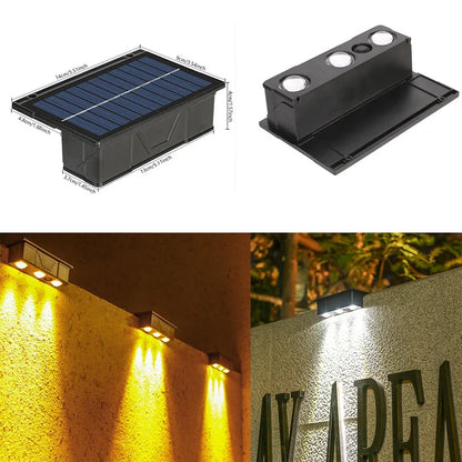 Solar Wall Washing Lamp – Waterproof 3 LED Outdoor Wall Light for Balcony, Garden, and Courtyard Decoration