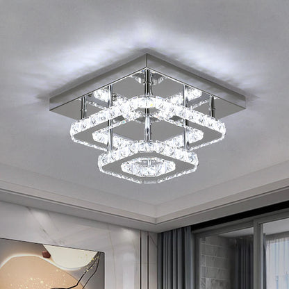 Crystal Flush Mount Ceiling Light with LED Round/Square Chandelier Design