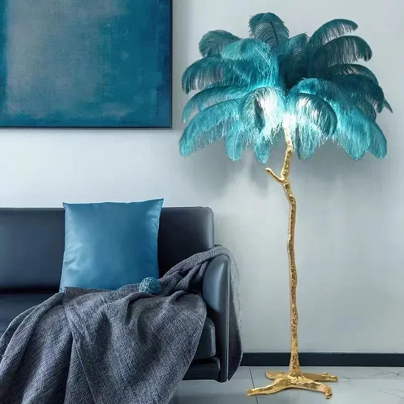 Latest White Feather LED Floor Lamp – Modern Ostrich Feather Standing Lamp for Living Room, Bedroom, and Sofa Room Decor