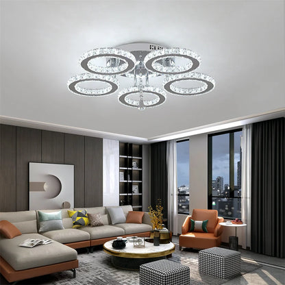 Dimmable App-Controlled Modern Crystal Ring Chandelier