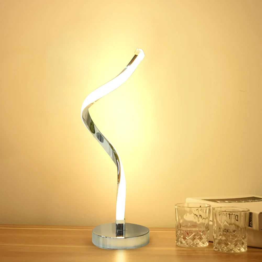 Modern LED Spiral Table Lamp – White Warm Light Eye-Protection Desk Lamp for Living Room, Bedroom, Study, and Bedside