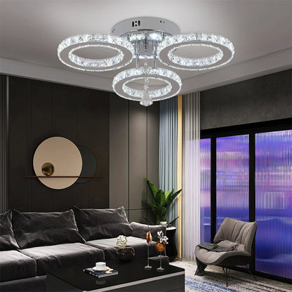 Dimmable App-Controlled Modern Crystal Ring Chandelier