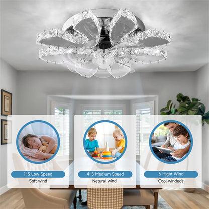 Luxury Crystal Ceiling Fan Lamp - LED APP & Remote Control with Invisible Blades