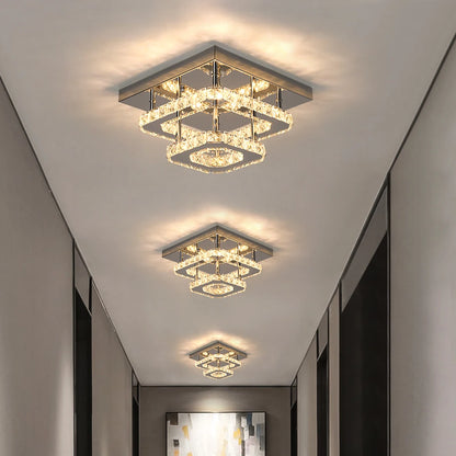 Crystal Flush Mount Ceiling Light with LED Round/Square Chandelier Design