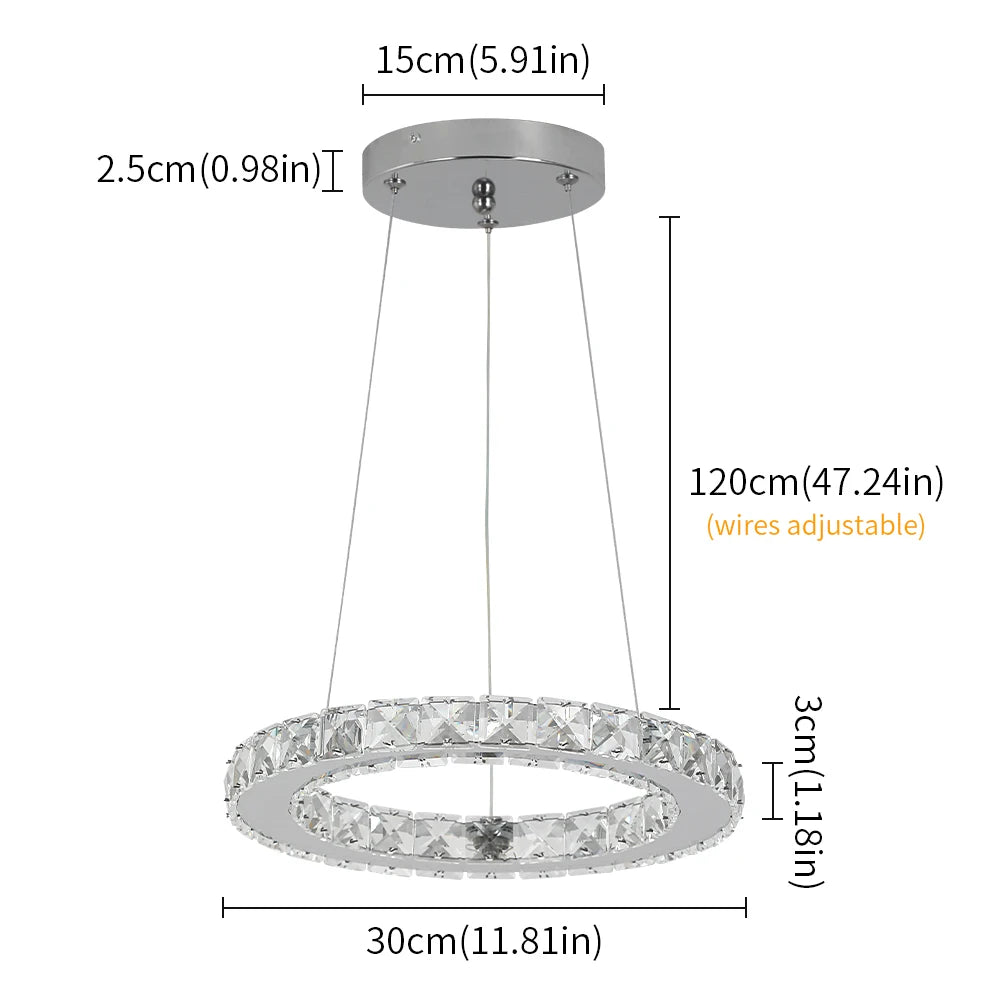 Modern LED Pendant Light - Luxury Crystal Rings Dimmable Chandelier