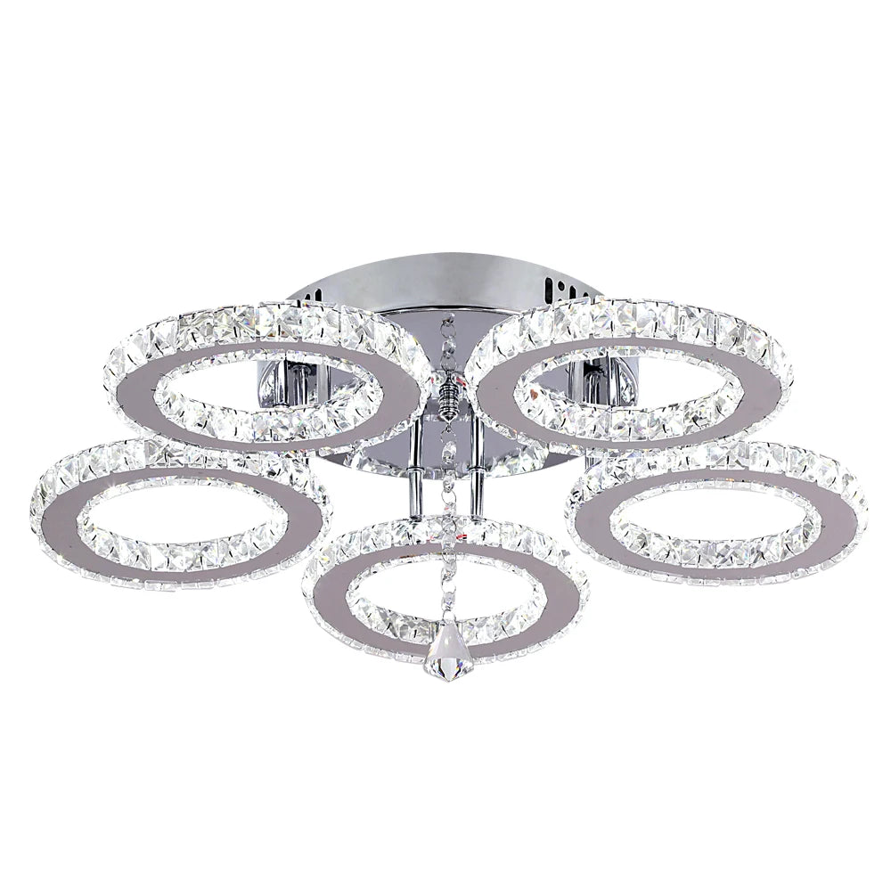 Dimmable App-Controlled Modern Crystal Ring Chandelier