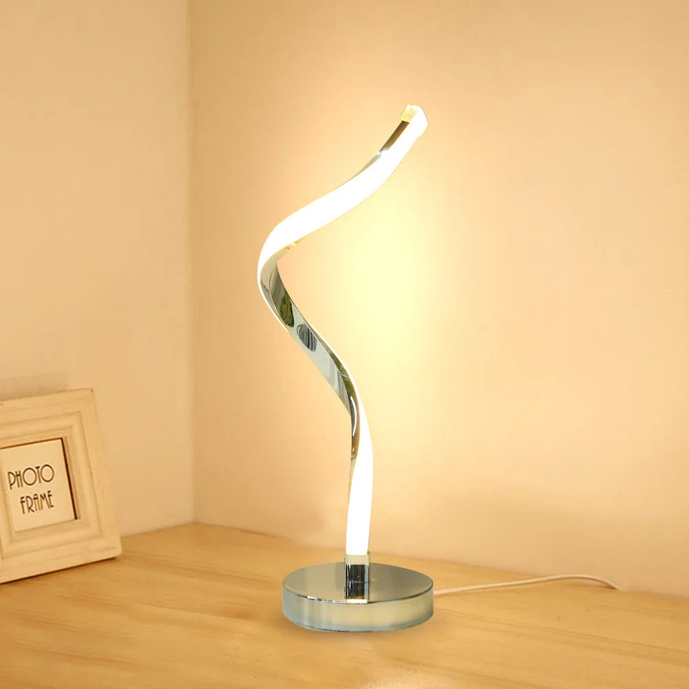 Modern LED Spiral Table Lamp – White Warm Light Eye-Protection Desk Lamp for Living Room, Bedroom, Study, and Bedside