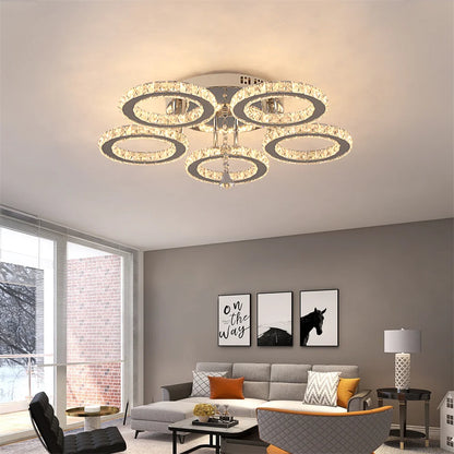 Dimmable App-Controlled Modern Crystal Ring Chandelier