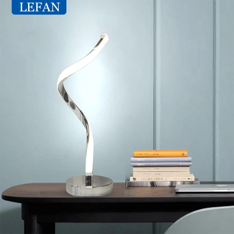 Modern LED Spiral Table Lamp – White Warm Light Eye-Protection Desk Lamp for Living Room, Bedroom, Study, and Bedside