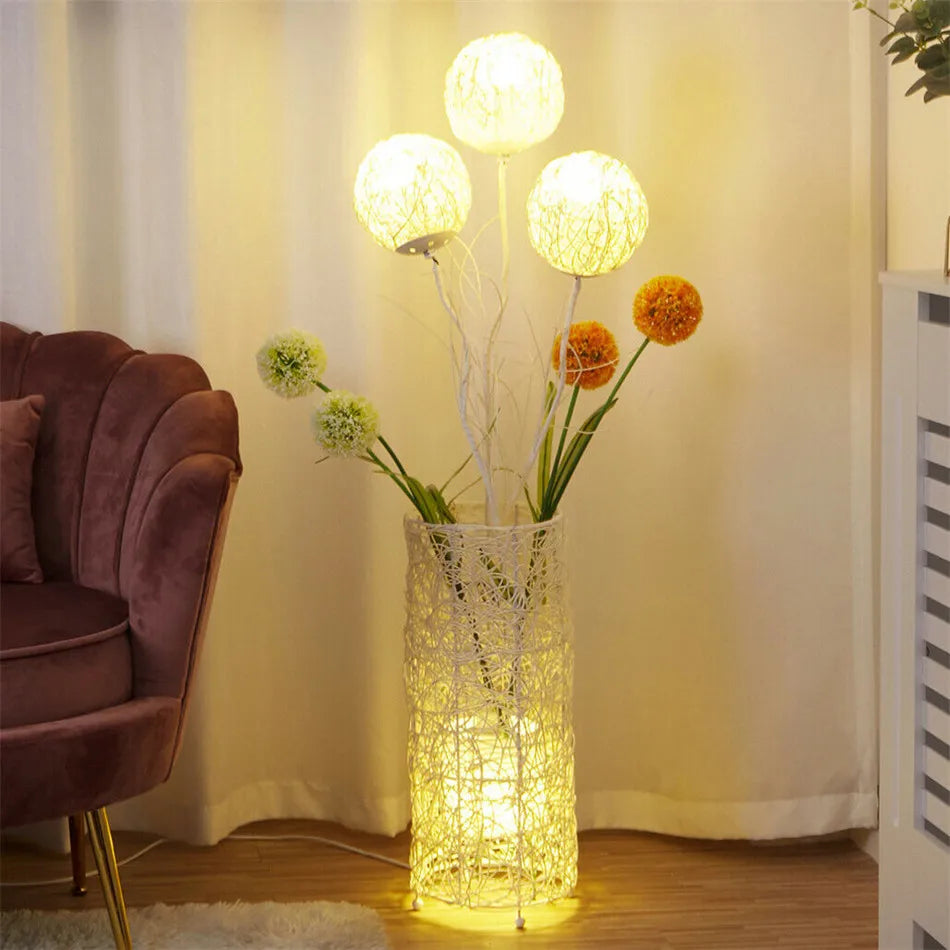 LUVODI Modern Hand-Made Rattan Floor Lamp – Decorative Standing Lamp for Home, Living Room, and Hotel