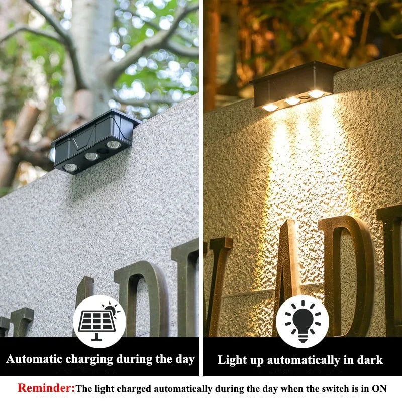 Solar Wall Washing Lamp – Waterproof 3 LED Outdoor Wall Light for Balcony, Garden, and Courtyard Decoration