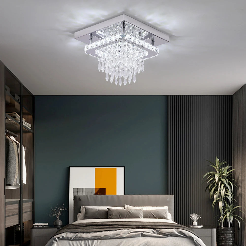 Crystal Flush Mount Ceiling Light with LED Round/Square Chandelier Design