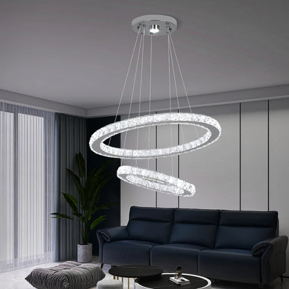 Modern LED Pendant Light - Luxury Crystal Rings Dimmable Chandelier