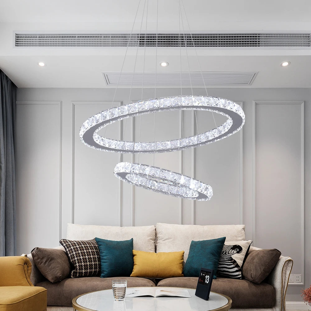 Modern LED Pendant Light - Luxury Crystal Rings Dimmable Chandelier