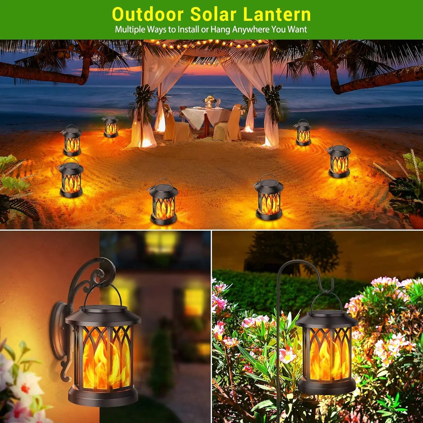 KPSTEK 2/4 Pack Upgraded Flickering Flame Solar Lanterns – Outdoor Solar-Powered Decorative Lights for Yard, Garden, Patio, and Holiday Decor (Black)