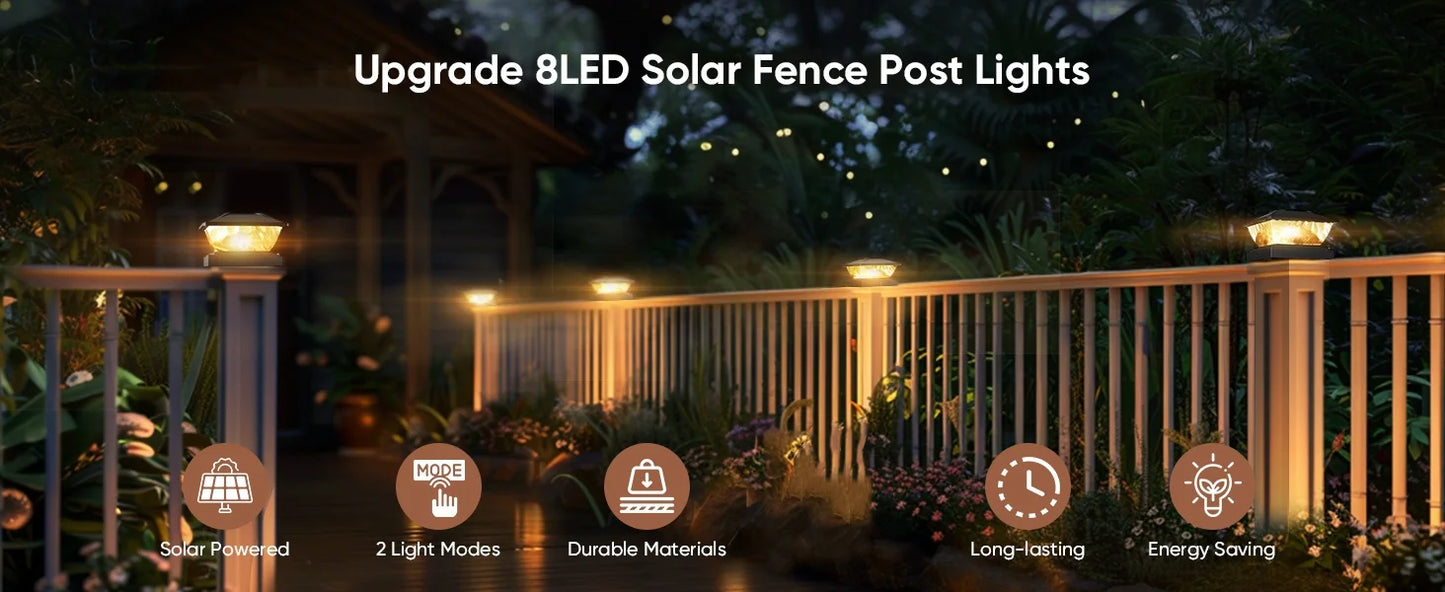 KPSTEK Solar Post Lights – 4/8 Pack LED Deck Lights with 2 Modes for 4x4, 4.5x4.5, and 5x5 Posts in Garden and Holiday Décor (Black)