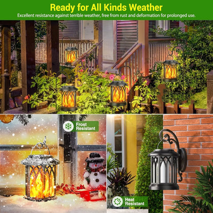 KPSTEK 2/4 Pack Upgraded Flickering Flame Solar Lanterns – Outdoor Solar-Powered Decorative Lights for Yard, Garden, Patio, and Holiday Decor (Black)