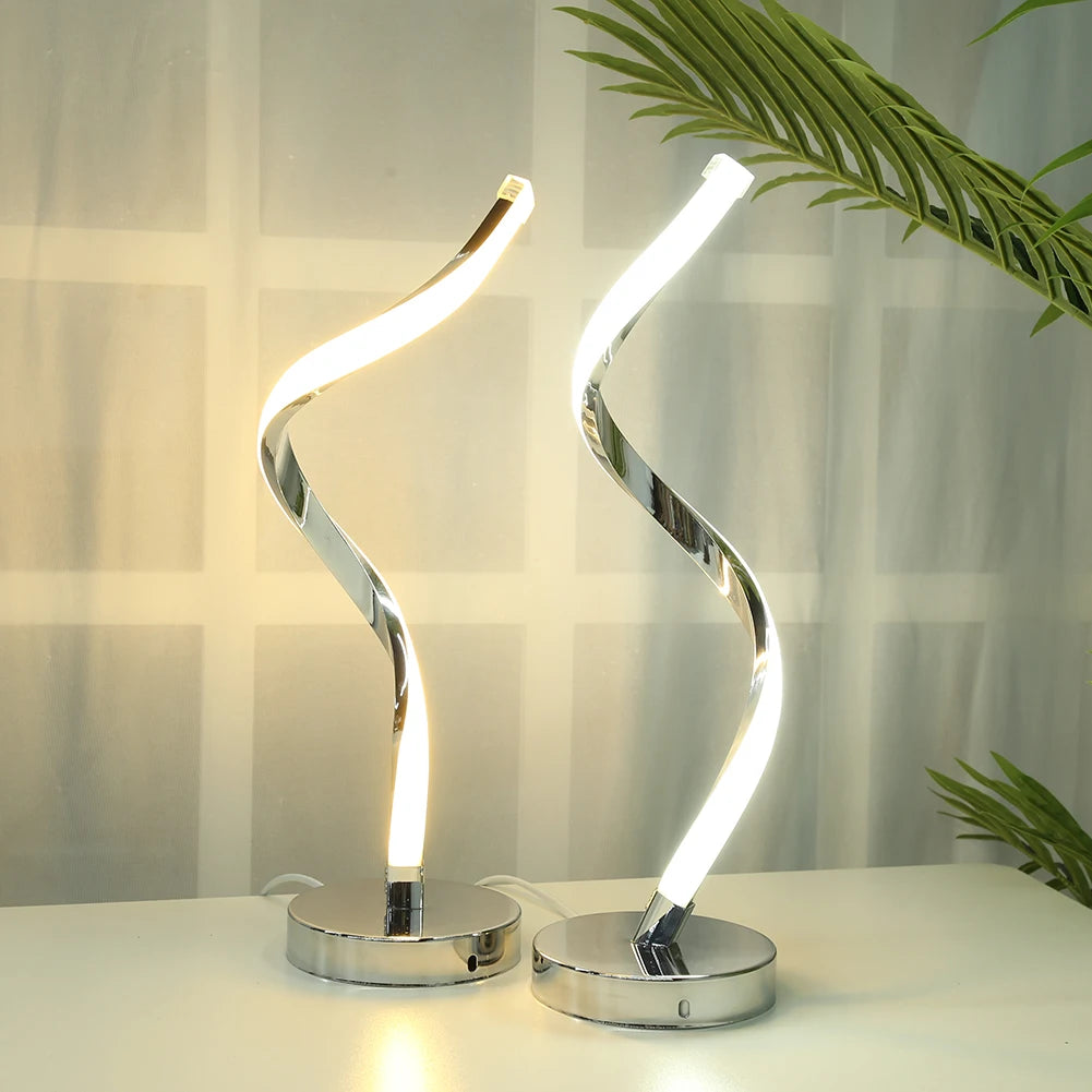 Modern LED Spiral Table Lamp – White Warm Light Eye-Protection Desk Lamp for Living Room, Bedroom, Study, and Bedside