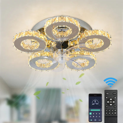 Luxury Crystal Ceiling Fan Lamp - LED APP & Remote Control with Invisible Blades