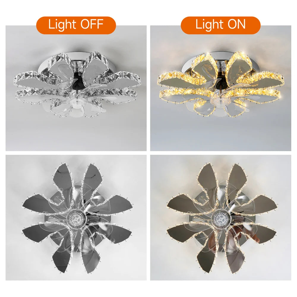 Luxury Crystal Ceiling Fan Lamp - LED APP & Remote Control with Invisible Blades