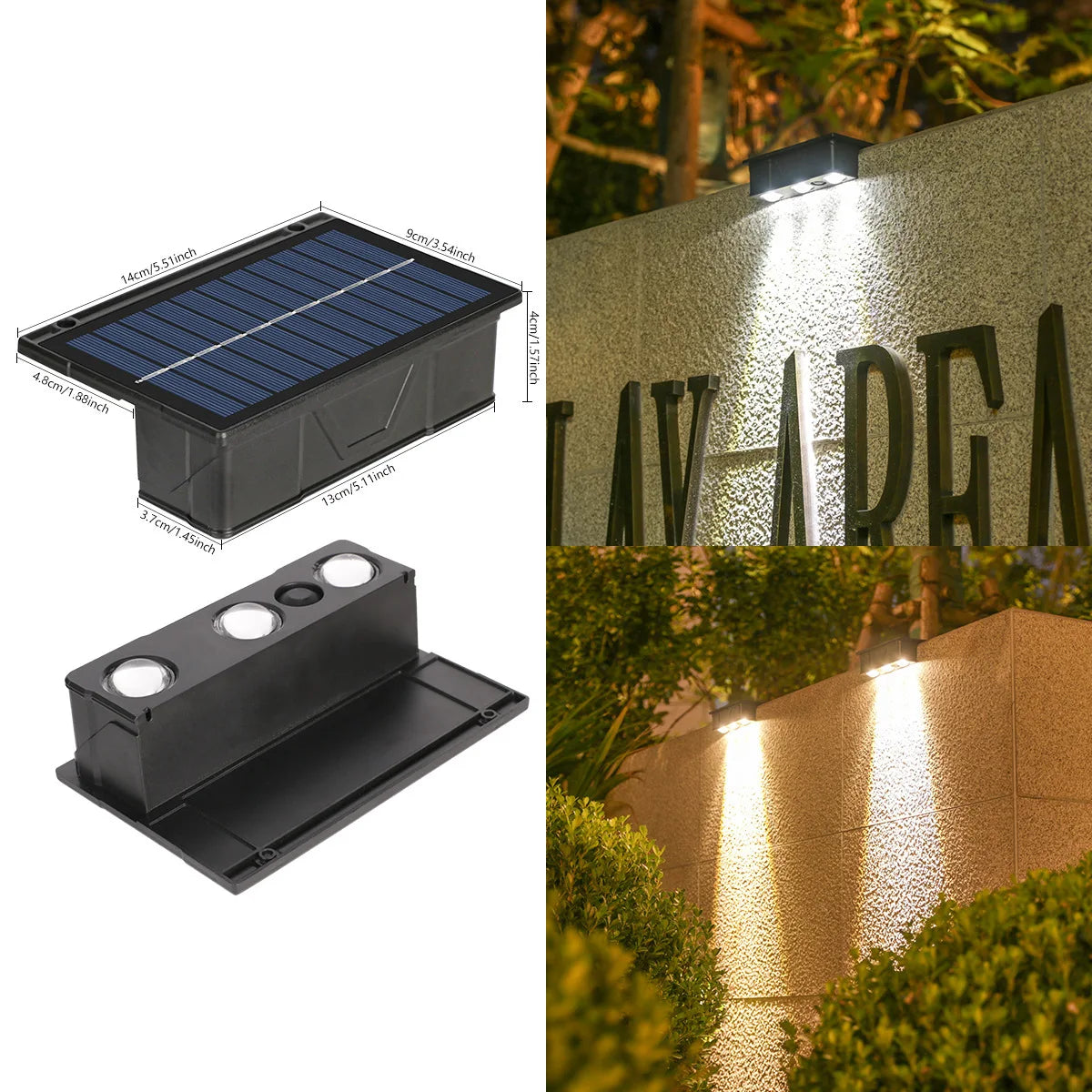 Solar Wall Washing Lamp – Waterproof 3 LED Outdoor Wall Light for Balcony, Garden, and Courtyard Decoration