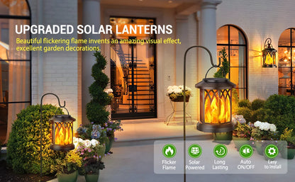 KPSTEK 2/4 Pack Upgraded Flickering Flame Solar Lanterns – Outdoor Solar-Powered Decorative Lights for Yard, Garden, Patio, and Holiday Decor (Black)