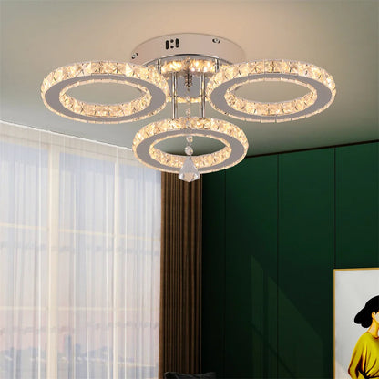 Dimmable App-Controlled Modern Crystal Ring Chandelier