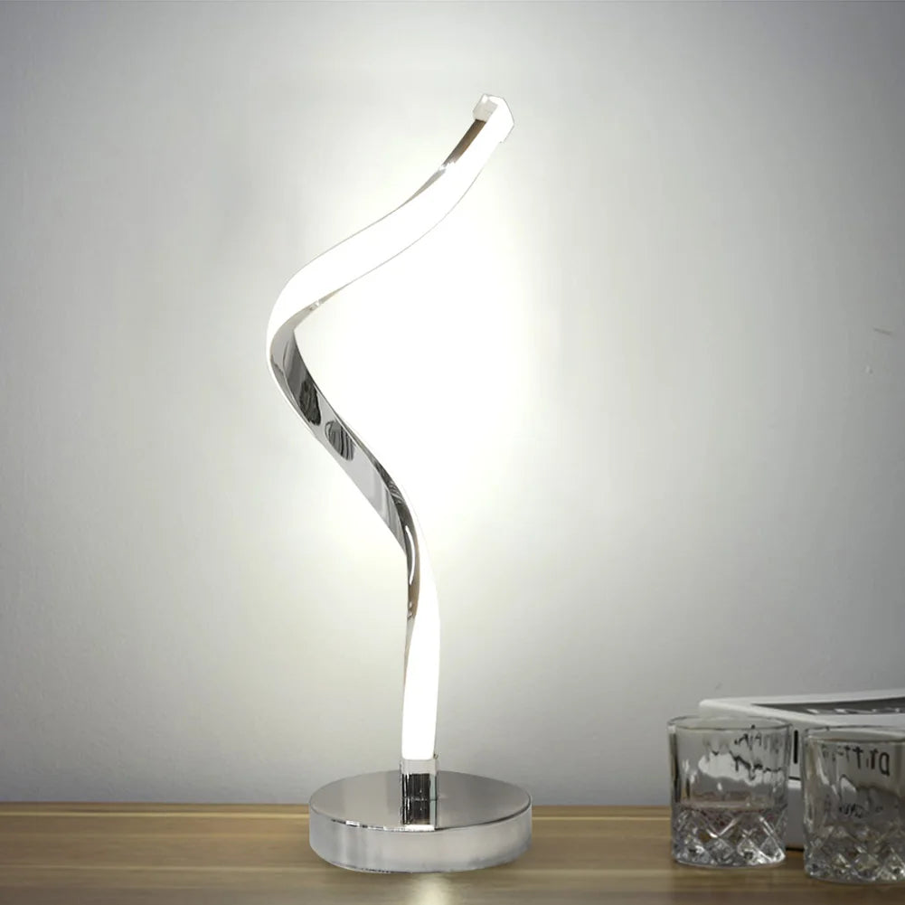 Modern LED Spiral Table Lamp – White Warm Light Eye-Protection Desk Lamp for Living Room, Bedroom, Study, and Bedside