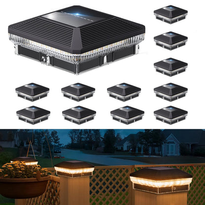 KPSTEK Solar Post Lights – 6/12 Pack 4x4 Outdoor Fence Post Solar Lights with 40 LEDs, 30 Lumens Brightness, and 3 Lighting Modes