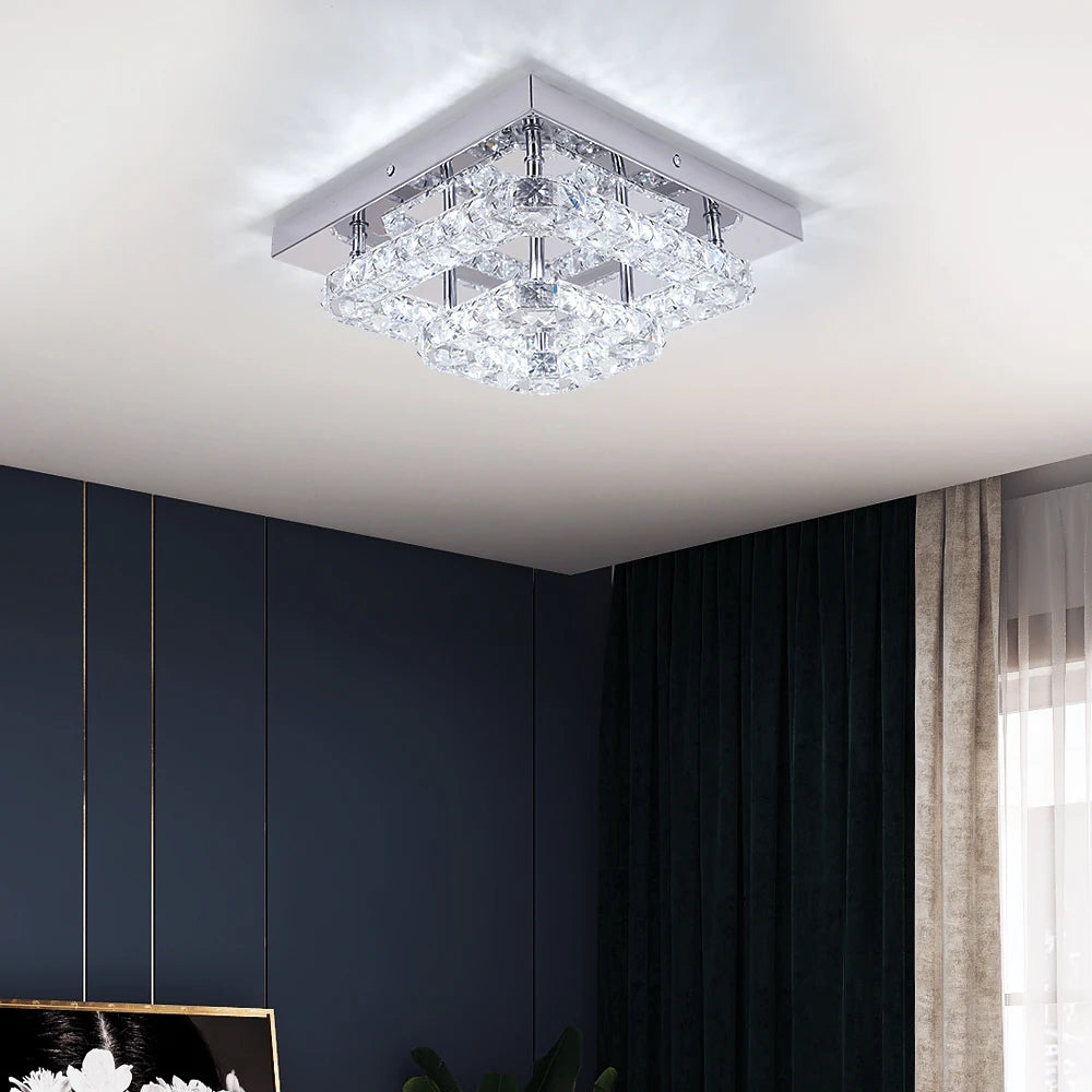 Crystal Flush Mount Ceiling Light with LED Round/Square Chandelier Design