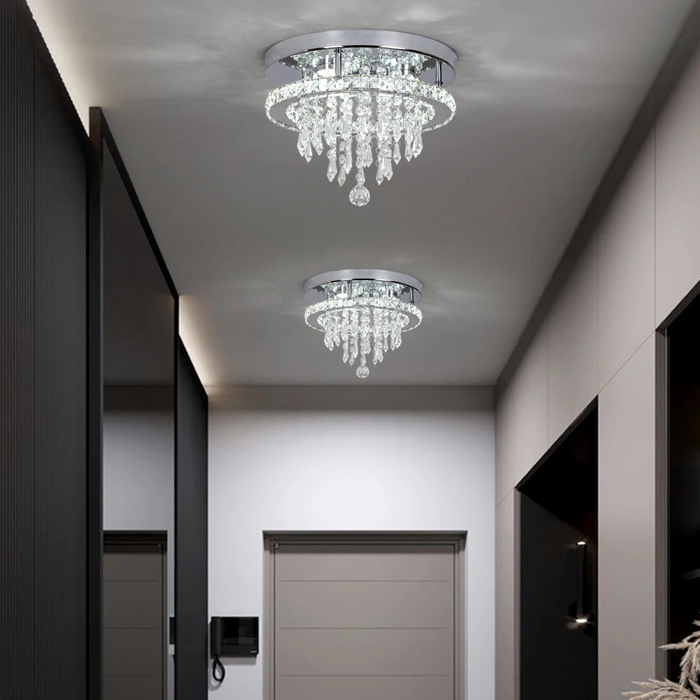 Crystal Flush Mount Ceiling Light with LED Round/Square Chandelier Design