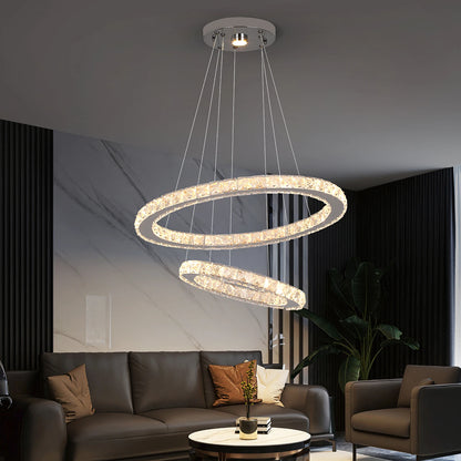 Modern LED Pendant Light - Luxury Crystal Rings Dimmable Chandelier