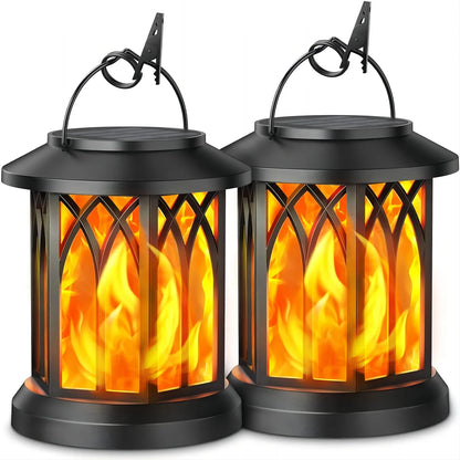 KPSTEK 2/4 Pack Upgraded Flickering Flame Solar Lanterns – Outdoor Solar-Powered Decorative Lights for Yard, Garden, Patio, and Holiday Decor (Black)