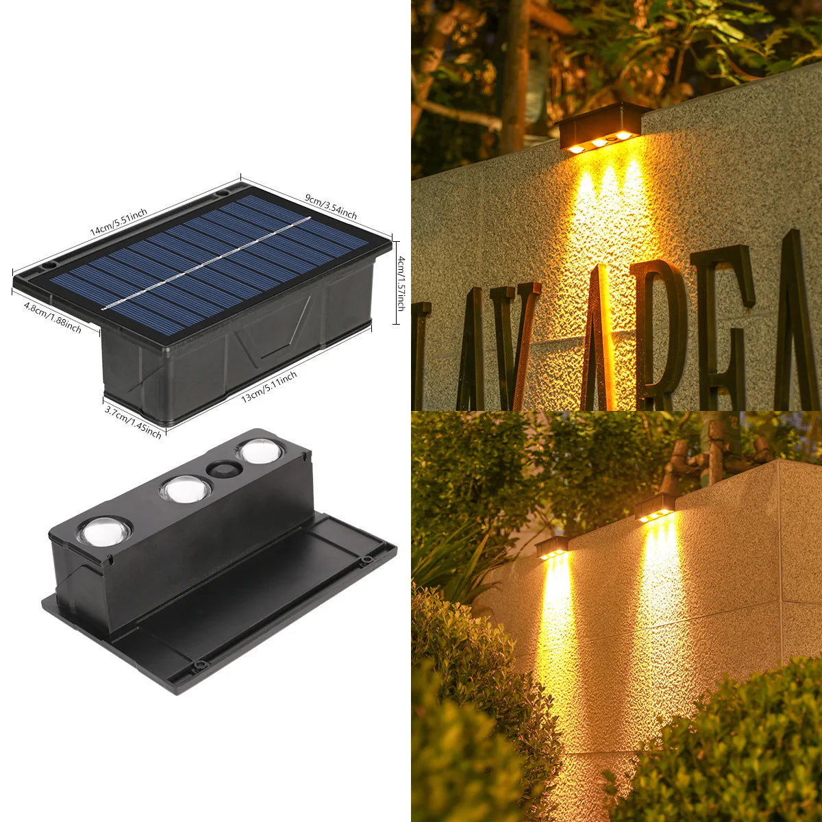 Solar Wall Washing Lamp – Waterproof 3 LED Outdoor Wall Light for Balcony, Garden, and Courtyard Decoration