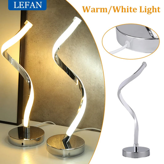 Modern LED Spiral Table Lamp – White Warm Light Eye-Protection Desk Lamp for Living Room, Bedroom, Study, and Bedside