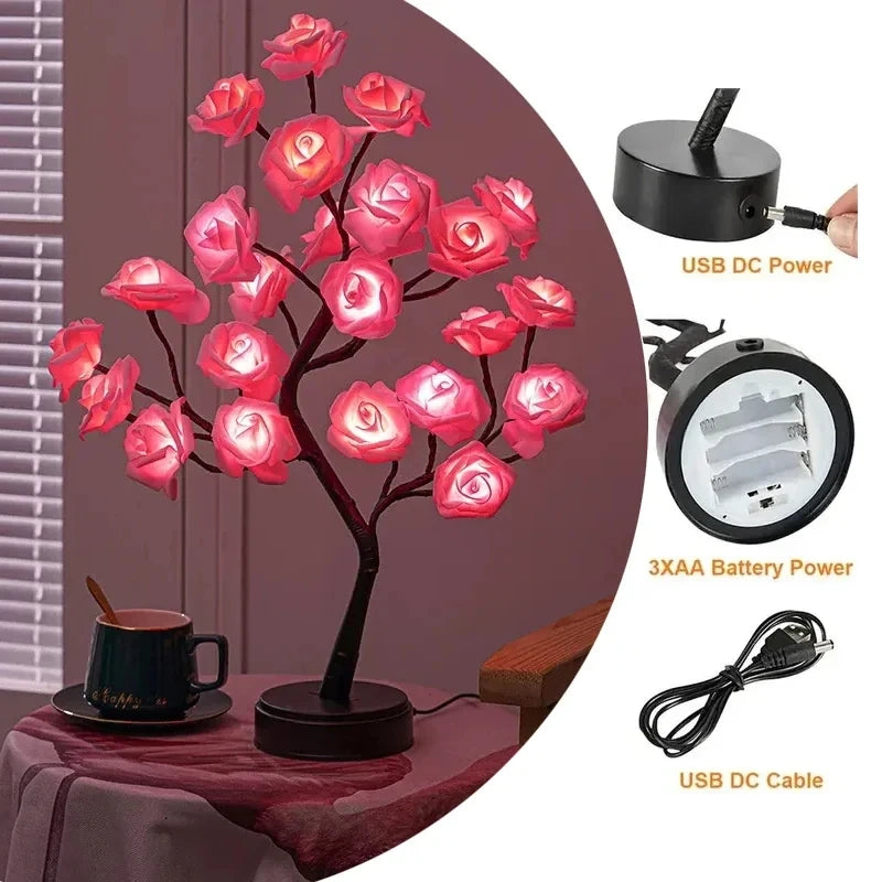 Rose Flower Tree Lights – USB or AA Battery Table Lamp