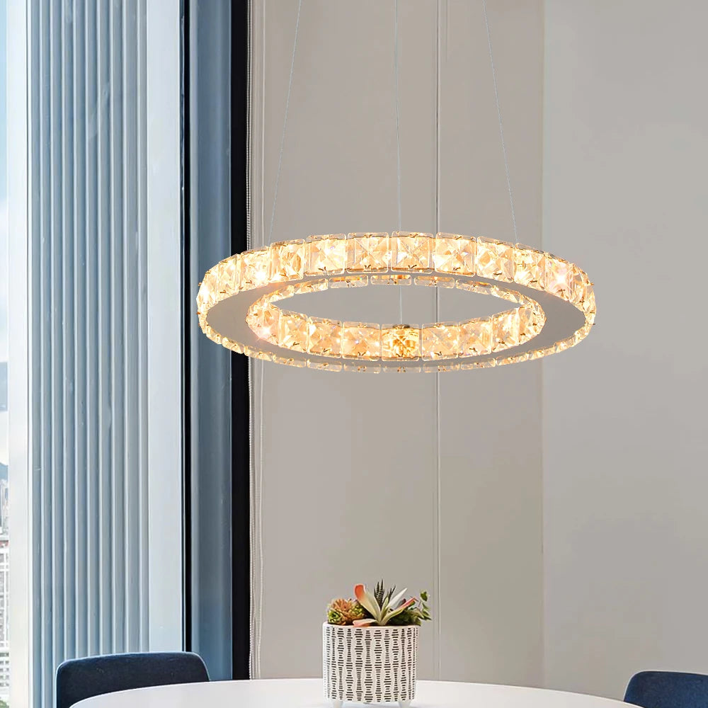 Modern LED Pendant Light - Luxury Crystal Rings Dimmable Chandelier